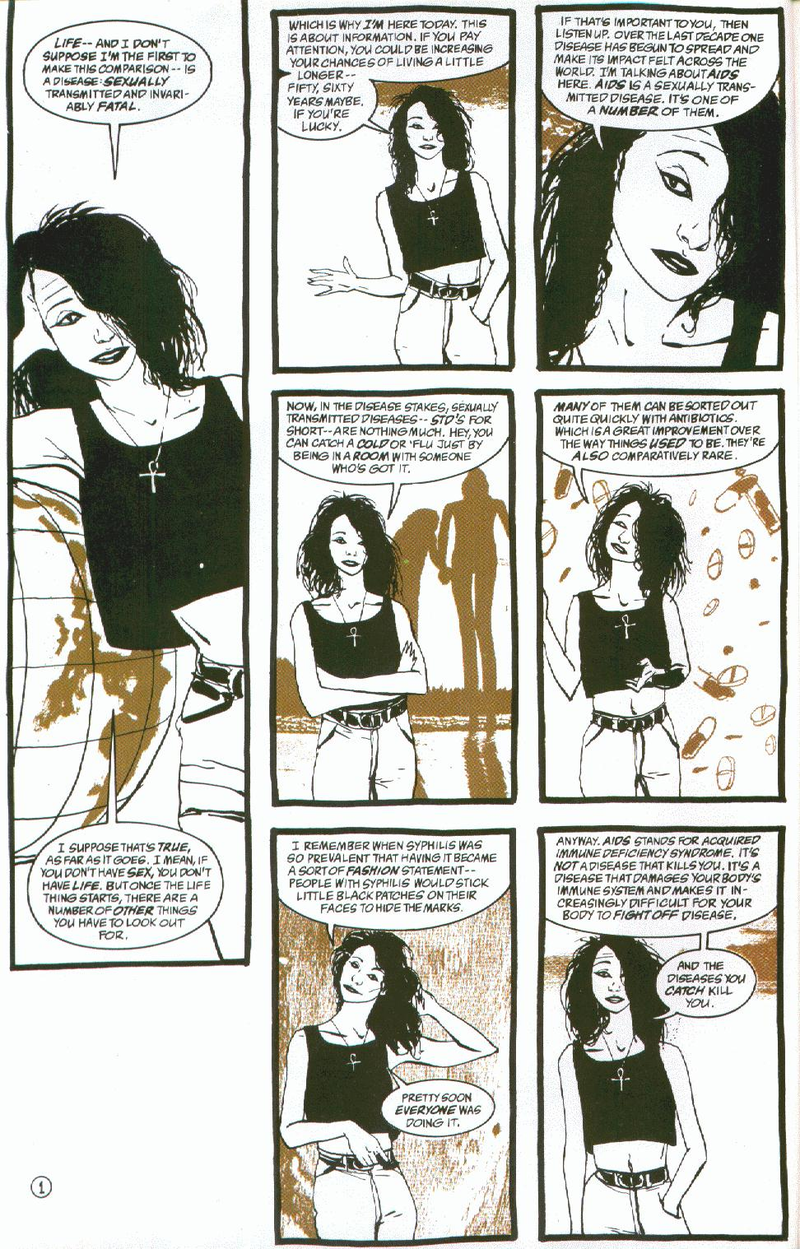 Illustration for article titled Neil Gaiman's 1994 safe sex PSA starring Death from Sandman and John Constantine
